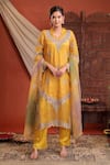 Buy_Farha Syed_Mustard Chanderi Silk, Tissue, Silk, Organza Embroidery, Sequins, Kurta Pant Set _at_Aza_Fashions