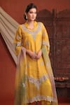 Farha Syed_Mustard Chanderi Silk, Tissue, Silk, Organza Embroidery, Sequins, Kurta Pant Set _Online_at_Aza_Fashions