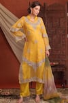 Buy_Farha Syed_Mustard Chanderi Silk, Tissue, Silk, Organza Embroidery, Sequins, Kurta Pant Set _Online_at_Aza_Fashions