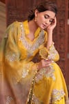 Shop_Farha Syed_Mustard Chanderi Silk, Tissue, Silk, Organza Embroidery, Sequins, Kurta Pant Set _Online_at_Aza_Fashions
