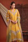Buy_Farha Syed_Mustard Chanderi Silk, Tissue, Silk, Organza Embroidery, Sequins, Kurta Pant Set 