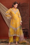 Shop_Farha Syed_Mustard Chanderi Silk, Tissue, Silk, Organza Embroidery, Sequins, Kurta Pant Set 