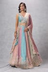 Buy_Samyukta Singhania_Pink Georgette Sequins, Stones, Embroidery, Zari V-neck, Paneled Lehenga Set _at_Aza_Fashions