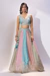 Buy_Samyukta Singhania_Pink Georgette Sequins, Stones, Embroidery, Zari V-neck, Paneled Lehenga Set _Online_at_Aza_Fashions