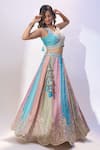 Shop_Samyukta Singhania_Pink Georgette Sequins, Stones, Embroidery, Zari V-neck, Paneled Lehenga Set _Online_at_Aza_Fashions