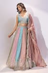 Buy_Samyukta Singhania_Pink Georgette Sequins, Stones, Embroidery, Zari V-neck, Paneled Lehenga Set 