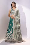 Samyukta Singhania_Green Silk Embroidery, Sequins V-neck Lehenga Blouse Set _Online_at_Aza_Fashions