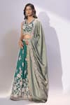 Shop_Samyukta Singhania_Green Silk Embroidery, Sequins V-neck Lehenga Blouse Set _Online_at_Aza_Fashions