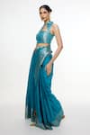 Ekaya Banaras Blue Satin, Silk Zari Floral Handwoven Saree Online at Aza Fashions Ekaya Banaras_Blue Satin, Silk Zari Floral Handwoven Saree _Online_at_Aza_Fashions