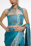 Shop Ekaya Banaras Blue Satin, Silk Zari Floral Handwoven Saree Online at Aza Fashions Shop_Ekaya Banaras_Blue Satin, Silk Zari Floral Handwoven Saree _Online_at_Aza_Fashions