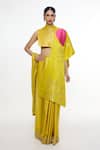 Ekaya Banaras_Yellow Cherry Blossom Handwoven Shawl _Online_at_Aza_Fashions