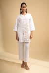 Buy_Naintara Bajaj_Off White Linen Embroidery Split V-neck Kurta And Pant Set _Online_at_Aza_Fashions