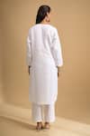 Shop_Naintara Bajaj_Off White Linen Embroidery Round Neck, Split Kurta And Pant Set _at_Aza_Fashions