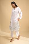 Shop_Naintara Bajaj_Off White Linen Embroidery Round Neck, Split Kurta And Pant Set _Online_at_Aza_Fashions