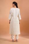 Shop_Naintara Bajaj_Cream Linen Embroidery, Lace Split V-neck Floral Scallop Kurta And Pant Set _at_Aza_Fashions