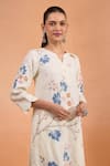 Shop_Naintara Bajaj_Cream Linen Embroidery, Lace Split V-neck Floral Scallop Kurta And Pant Set _Online_at_Aza_Fashions
