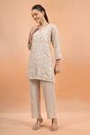 Buy_Naintara Bajaj_Beige Linen Embroidery, Lace V-neck Kurta And Pant Set _Online_at_Aza_Fashions