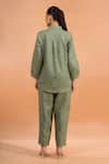 Shop_Naintara Bajaj_Green Linen Embroidery Collared Kurta And Pant Set _at_Aza_Fashions
