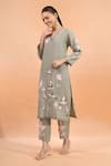 Buy Naintara Bajaj Pink Linen Embroidery V-neck Floral Kurta And Pant Set Online at Aza Fashions Buy_Naintara Bajaj_Pink Linen Embroidery V-neck Floral Kurta And Pant Set _Online_at_Aza_Fashions