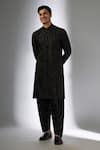 Buy_SALIL BHATIA_Black Chanderi Silk, Modal, Satin Zari, Sequins Mahal Embellished Kurta Set _at_Aza_Fashions