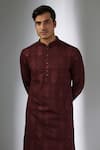 Buy_SALIL BHATIA_Wine , Chanderi Embroidery, Sequins Ruhani Mahal Embellished Kurta Set _Online_at_Aza_Fashions