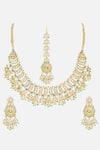 Ruby Raang_Gold Plated Stones, Pearls, Beads Kundan Embellished Necklace Set With Tikka _Online