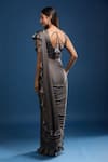 Shop_Samyukta Singhania_Gray Chinon Sequins, Beads, Embroidery Ruffled Pre-draped Saree And Blouse _at_Aza_Fashions