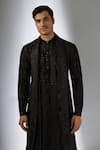 SALIL BHATIA_Black Chanderi Silk, Modal, Satin Zari, Sequins Mahal Embellished Kurta Set _Online_at_Aza_Fashions