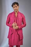 Buy_SALIL BHATIA_Pink , Chanderi Sequins, Amber Mahal Embellished Bundi Kurta Set _Online_at_Aza_Fashions