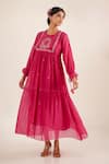 Tatwa_Pink Chanderi Embroidery, Sequins Round Neck Victoran Sparrow Kurta _at_Aza_Fashions