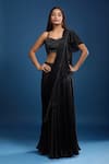 Buy_Samyukta Singhania_Black Chinon Beads, Fringe, Embroidery Embellished Blouse And Lehenga Saree Set _at_Aza_Fashions