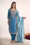 Buy_Samyukta Singhania_Teal Tissue, Shantoon, Chiffon, Chinon Embroidery, Lace, Zari Dori Kurta Set _Online_at_Aza_Fashions