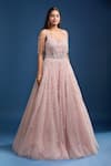 Buy_Samyukta Singhania_Pink Net Beads, Sequins, Embroidery Tassle Strap Embellished Ball Gown 