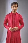 Buy_SALIL BHATIA_Red Silk, Modal, Satin Embroidery, Sequins Bahaar Mahal Embellished Kurta Set _Online_at_Aza_Fashions