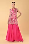 Buy_Keith Gomes_Pink Chiffon, Crepe Sequins, Tassels, Embroidery, Overlap Tunic And Palazzo Set _at_Aza_Fashions
