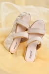 Shop_Around Always_Ivory Pearls, Metallic Thread Tanvi Detailed Two Strap Wedges _at_Aza_Fashions