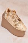 Buy_Around Always_Gold Alcove Floral Beadwork Wedge Sneakers _at_Aza_Fashions