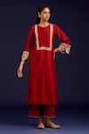 Devnaagri Red Chanderi , Organza Embroidery, Sequins, Mirrors Round Kurta Set Online at Aza Fashions Devnaagri_Red Chanderi , Organza Embroidery, Sequins, Mirrors Round Kurta Set _Online_at_Aza_Fashions