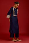 Devnaagri_Navy Chanderi , Organza Embroidery, Sequins, Mirrors Round Kurta Set _Online_at_Aza_Fashions