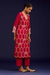 Devnaagri_Fuchsia Chanderi , Organza Embroidery, Mirrors, Sequins Kurta Set _at_Aza_Fashions