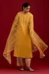 Buy_Devnaagri_Mustard Chanderi , Shantoon, Organza Embroidery, Dori Kurta Set _at_Aza_Fashions