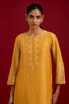 Shop_Devnaagri_Mustard Chanderi , Shantoon, Organza Embroidery, Dori Kurta Set _Online_at_Aza_Fashions