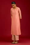 Devnaagri_Pink Chanderi , Shantoon, Organza Embroidery, Dori And Work Kurta Set _Online_at_Aza_Fashions