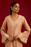 Buy_Devnaagri_Beige Chanderi Silk, Modal, Satin Embroidery, Sequins, Dori Kurta And Palazzo Set _Online_at_Aza_Fashions