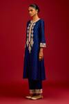 Devnaagri_Blue Silk, Silk, Embroidery, Sequins, Bandhej Kurta Pant Set _Online_at_Aza_Fashions