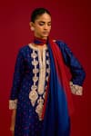 Devnaagri_Blue Silk, Silk, Embroidery, Sequins, Bandhej Kurta Pant Set _at_Aza_Fashions