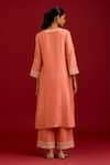 Shop_Devnaagri_Peach Chanderi Silk Sequins, Mirrors, Embroidery Split Bandhej Kurta Set _at_Aza_Fashions