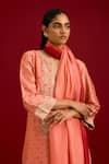 Shop_Devnaagri_Peach Chanderi Silk Sequins, Mirrors, Embroidery Split Bandhej Kurta Set _Online_at_Aza_Fashions