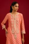 Buy_Devnaagri_Peach Chanderi Silk Sequins, Mirrors, Embroidery Split Bandhej Kurta Set 