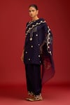Buy_Devnaagri_Navy Silk Satin, , Satin, Organza Sequins, Mirrors, Kurta Set _at_Aza_Fashions